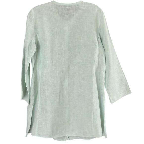 Eileen Fisher 100% Irish Linen Mandarin Collar Shirt Women's Small Mint Green - Picture 3 of 5